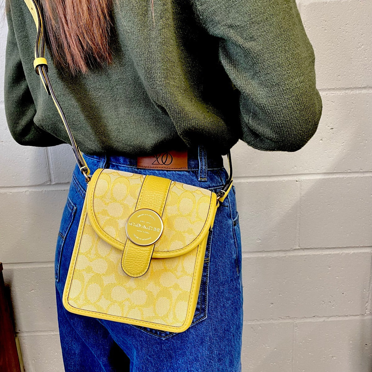 Coach C8321 North/South Lonnie Crossbody In Signature Jacquard In Retro Yellow Coach C8321 North/South Lonnie Crossbody In Signature Jacquard In Retro Yellow
